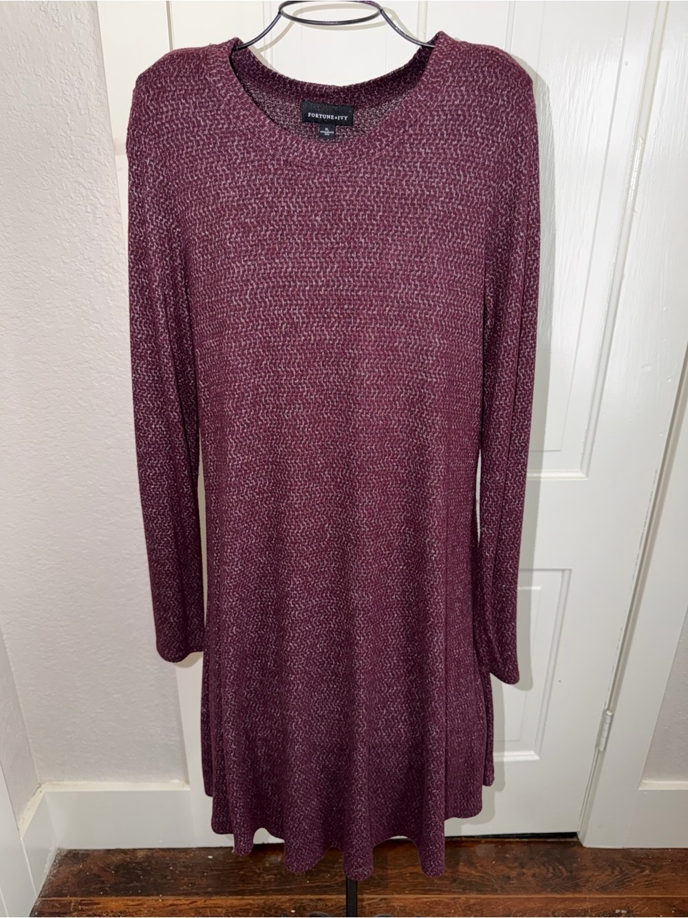 Foxcroft Marled Plum Long-Sleeve Knit Swing Dress
